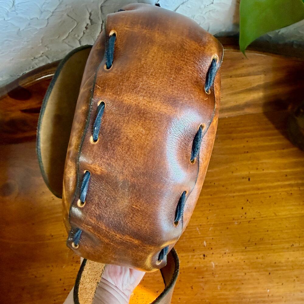 Hand Tooled Leather Crossbody Bag Boho Western Purse | Vintage Style Brown - Picture 6 of 9